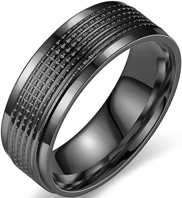 Męska Obrączka ze Stali - Czarny Sygnet Klasyczny Pierścień Stal Szlachetna