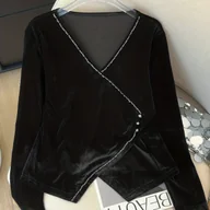 Bluzki damskie - TEMU Elegancki i stylowy aksamitny top idealny do dojazdów do pracy, uniwersalna koszulka. - miniaturka - grafika 1