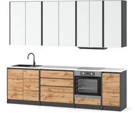 Meble kuchenne - Meble Kuchenne Z Blatem Modułowe Bella 2.6m Piekarnik Szary Biały Dąb Wotan - miniaturka - grafika 1