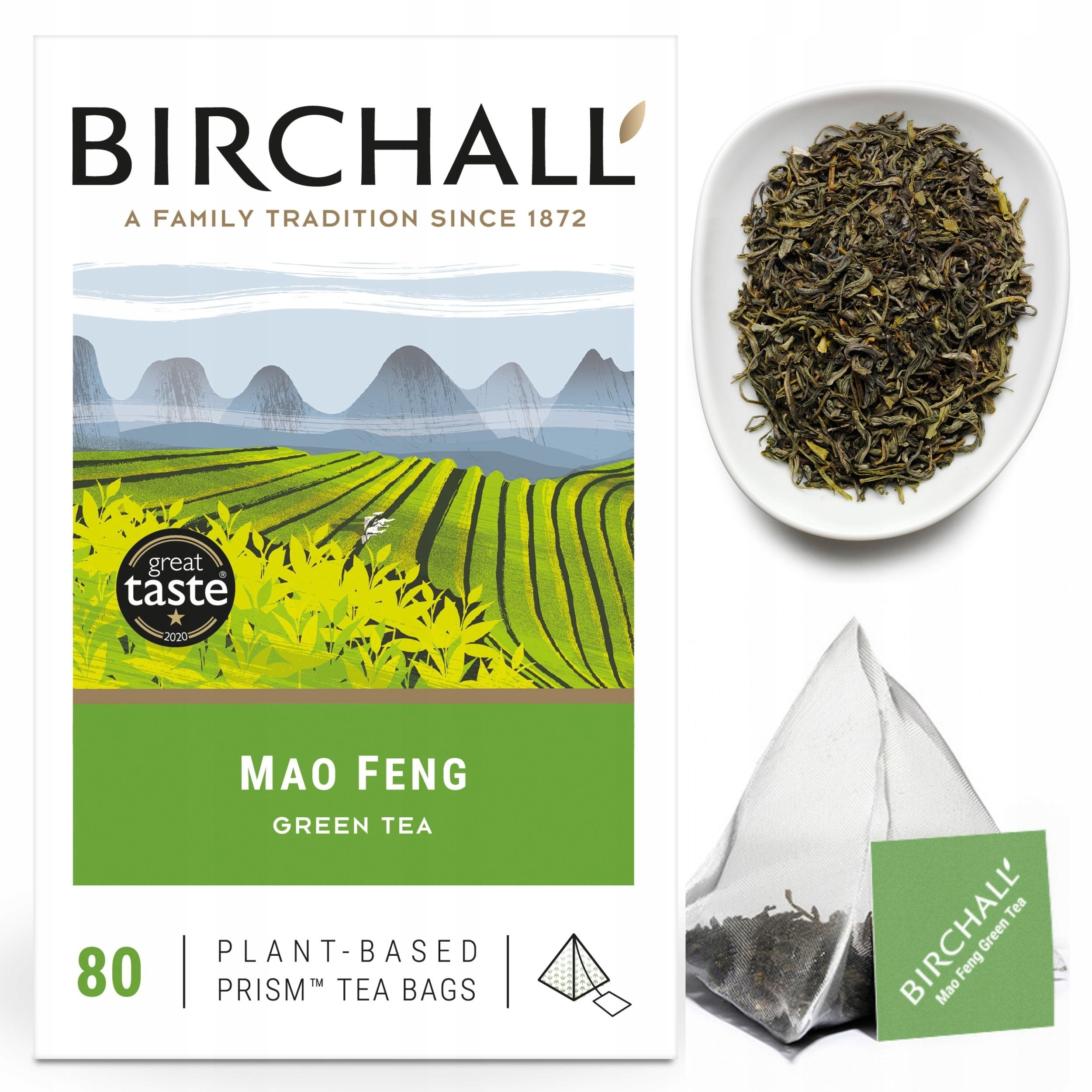 Angielska Herbata zielona Mao Feng Birchall 80szt 200g piramidki Chińska