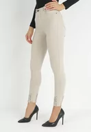 Spodnie damskie - Jasnobeżowe Jeansy Skinny z Postrzępioną Nogawką Chiteli - miniaturka - grafika 1