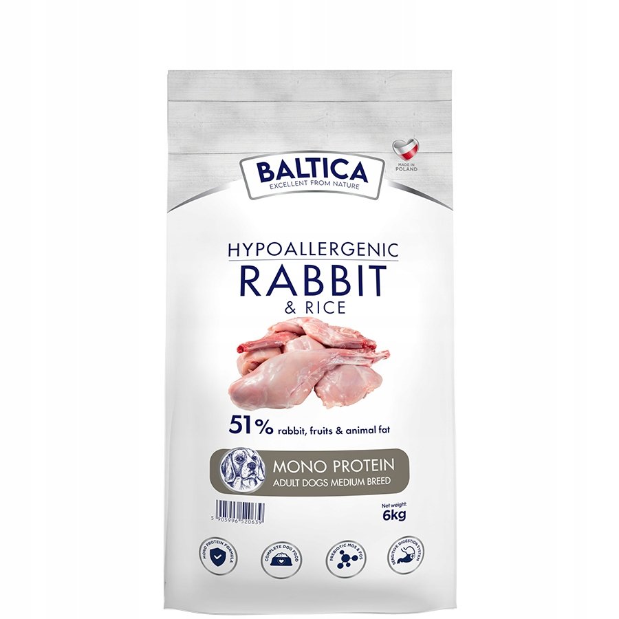 BALTICA dorosłe psy ras średnich KRÓLIK RYŻ 6kg