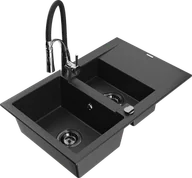 Zlewozmywaki z baterią - Mexen Gaspar zlewozmywak granitowy 1,5-komorowy z ociekaczem i baterią kuchenną Aster, czarny/srebrny - 6507-73-73450-07-B - miniaturka - grafika 1