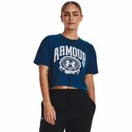 Koszulki sportowe damskie - Damski t-shirt z nadrukiem Under Armour UA Collegiate Crest Crop SS - granatowa - UNDER ARMOUR - miniaturka - grafika 1