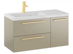 Szafka Wisząca Z Umywalką RON 90 cm D Lewa - Cappuccino Mat - Uchwyty Złote Szczotkowane - Szafki łazienkowe - miniaturka - grafika 1