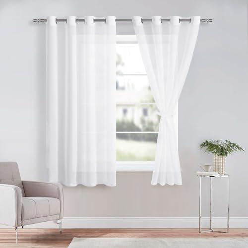 DWCN Sheer Przezroczysta zasłona z woalu, na przelotkach, do salonu, pokoju dziecięcego, sypialni, biała, 145 x 140 cm (wys. x szer.), 2 sztuki