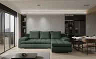 Narożniki - Sofa w kształcie L TOMI narożnik, tkanina Abriamo, wiele kolorów Ciemnozielony Prawostronny - miniaturka - grafika 1