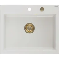 Zlewozmywaki - Mexen Elix zlewozmywak granitowy 1-komorowy 600 x 500 mm, biały, syfon złoty - 6525601005-20-G - miniaturka - grafika 1