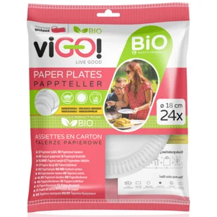 Talerze Papierowe Vigo BIO Białe 18 cm, 24 sztuki - Naczynia i sztućce jednorazowe - miniaturka - grafika 1