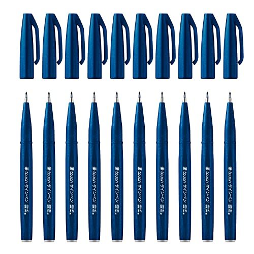 Pentel SES15C-CAX Brush Sign Pen ciemnoniebieski, długopis z włókien, końcówka przypominająca pędzel, 10 sztuk