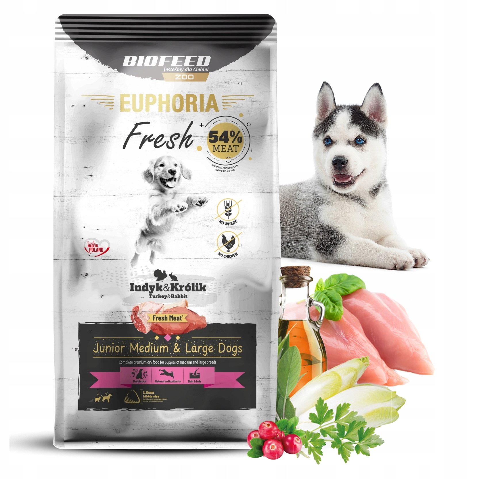EUPHORIA Fresh Junior Medium & Large dogs Indyk z królikiem - sucha karma dla psa - 12kg