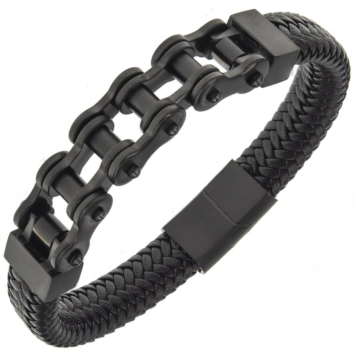 Bransoletka skórzana męska czarna MOTO CHAIN