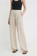 Spodnie damskie - Emporio Armani spodnie damskie kolor beżowy proste high waist 3D2P93 1NKGZ - miniaturka - grafika 1