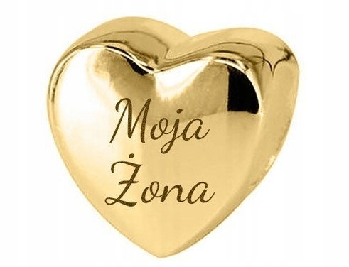 Charms Złoty Serce z Grawerem dla Żony Moja Żona SREBRO 925 + GRAWER