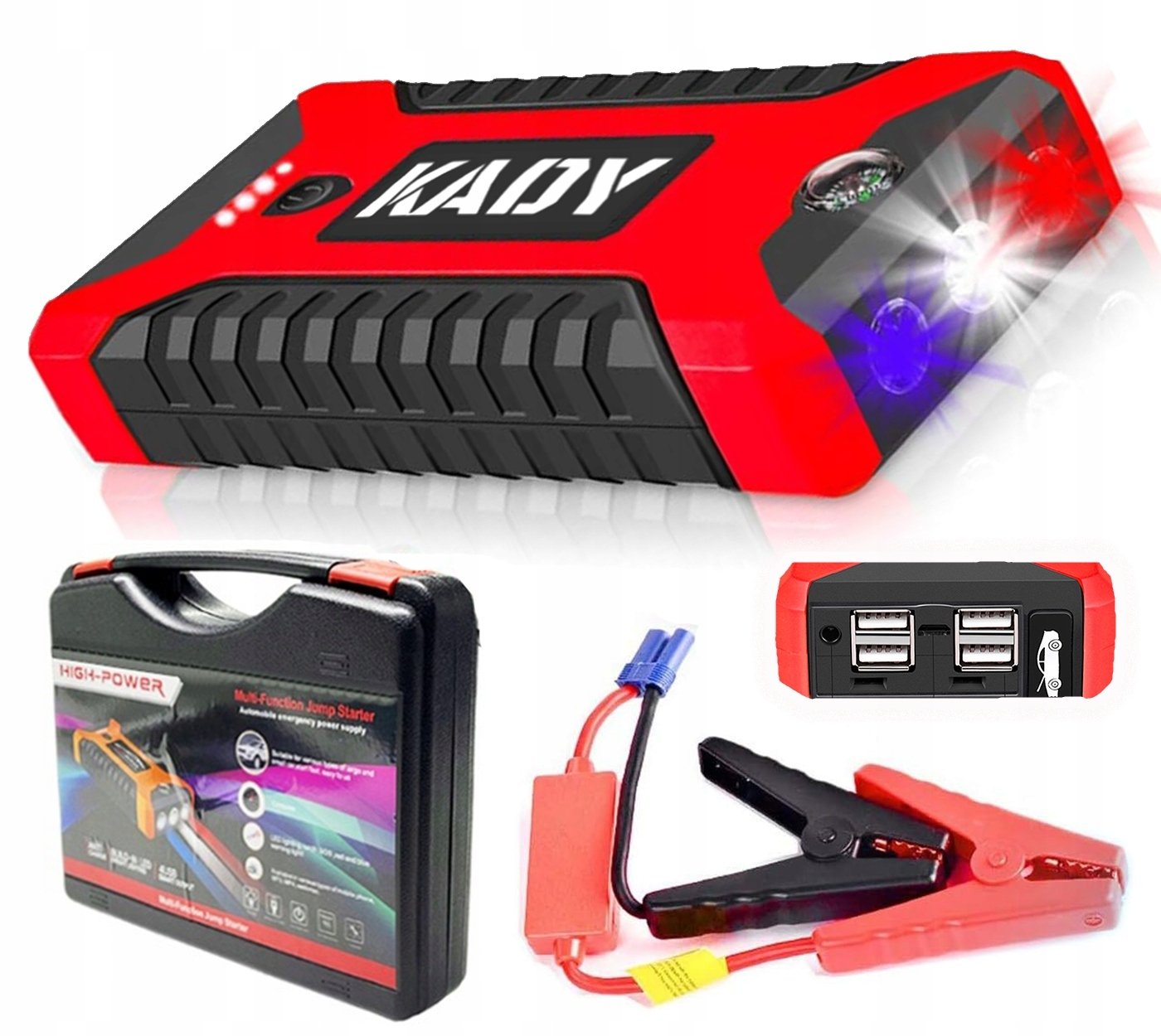 JUMP STARTER ROZRUCH SILNIKA POWERBANK KOMPAS KABLE 4 X USB 20000 mAh
