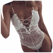 Komplety bielizny - Body Koronkowe Na Ramiączkach Dekolt Wiązanie Białe - miniaturka - grafika 1