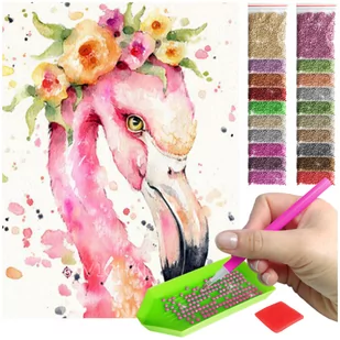Haft Diamentowy ARTULIO, Obraz DIY 5D, Diamond Painting, Mozaika Diamentowa 30X40cm (Flaming z wiankiem) + Zestaw Akcesoriów - Zabawki kreatywne - miniaturka - grafika 1