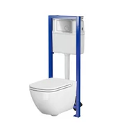 Stelaże i zestawy podtynkowe do WC - Cersanit Caspia New SET B962 Zestaw Toaleta WC bez kołnierza + deska wolnoopadająca + stelaż podtynkowy WC Economy + przycisk WC S701-732 - odbiór osobisty: Kraków, Warszawa - miniaturka - grafika 1