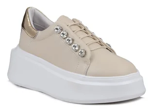 Sneakersy damskie creepersy beżowe na platformie skórzane DiA LR628 -40 - Sneakersy damskie - miniaturka - grafika 1