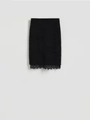 Spódnice - Reserved - Strukturalna spódnica midi z koronką - czarny - miniaturka - grafika 1