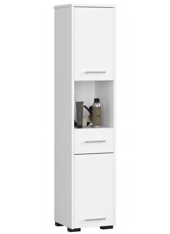 3xEliving KORALIA wysoka szafka łazienkowa z 6 przegrodami i 2 drzwiczkami w kolorze białym 140x30x30