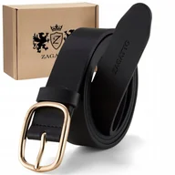 Paski - Pasek skórzany damski skóra naturalna CZARNY do spodni ZŁOTA klamra ZAGATTO - miniaturka - grafika 1