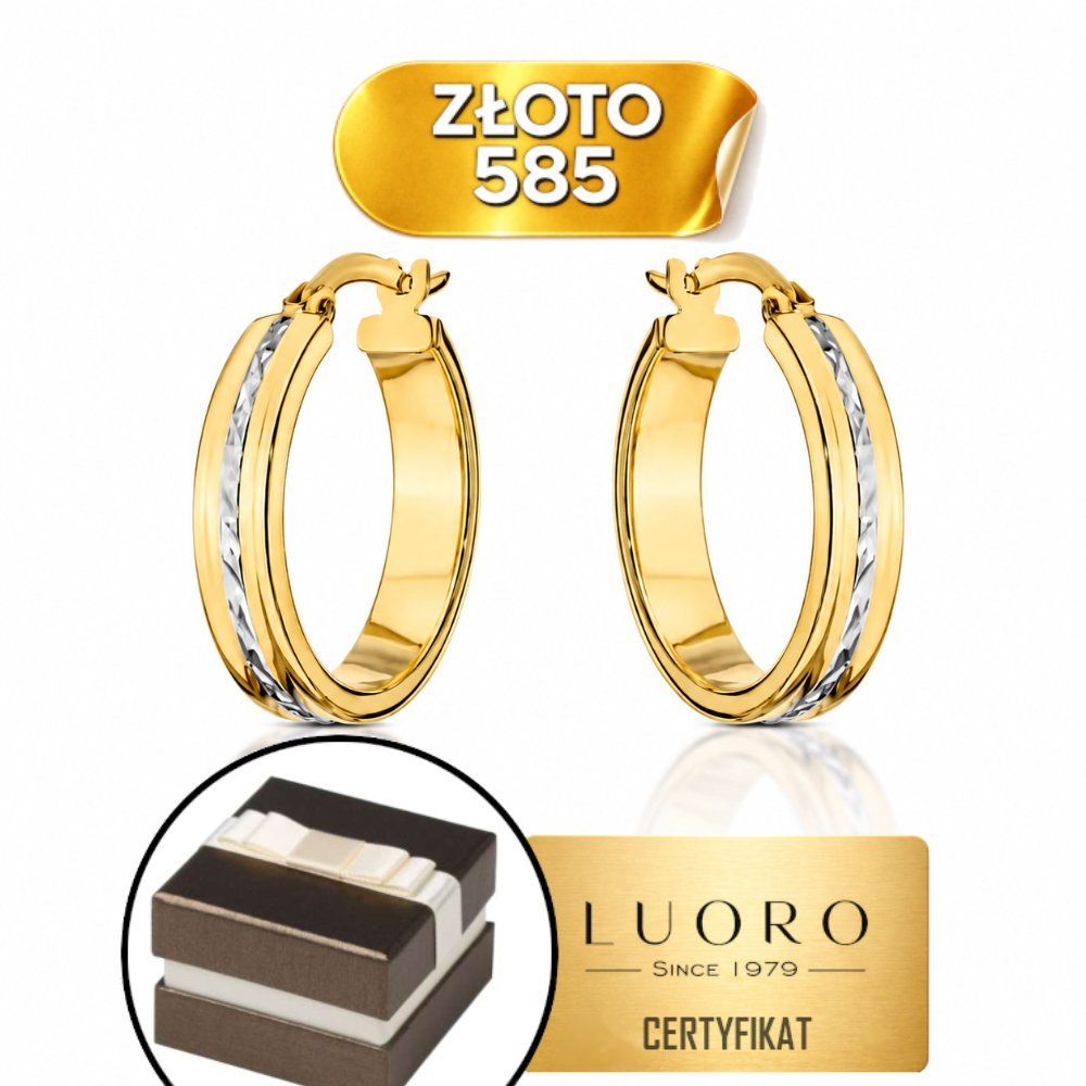 KOLCZYKI ZŁOTE 585 14K KOŁA DIAMENTOWANIE 1,8 CM ANGIELSKIE ZAPIĘCIE