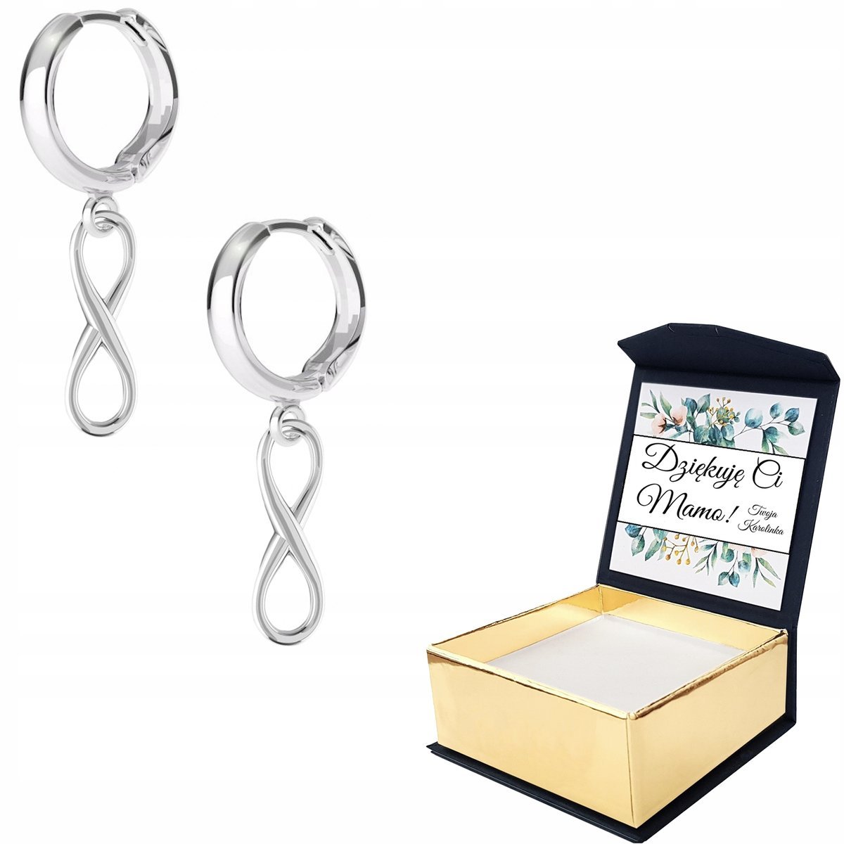 Kolczyki srebrne Nieskończoność 925 WŁASNY NADRUK