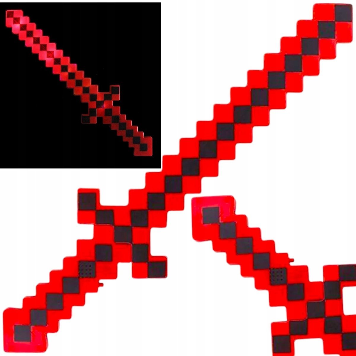 MINECRAFT DUŻY MIECZ ŚWIETLNY ŚWIECĄCY PIXEL DŁUGI BROŃ Z GRY DŹWIĘK