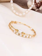 Bransoletki - Pierres de Jade Pozłacana bransoletka z perłami - miniaturka - grafika 1