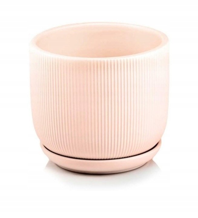 POLNIX Doniczka ceramika podstawka donica tłoczona różowa