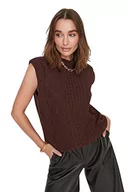 Kamizelki damskie - TRENDYOL Damska kamizelka z okrągłym dekoltem, jednokolorowa, regularna, z dzianiny, brązowa, S, brązowy, S - miniaturka - grafika 1