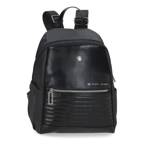 Pepe Jeans Plecak Biker Casual Czarny 25x35x13 cm Poliester z Detalami Ze Sztucznej Skóry 11,38L by Joumma Bags, Czarny (Black), Talla única, plecak na co dzień