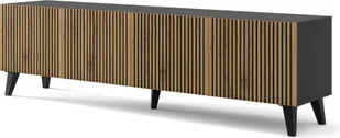 Szafka RTV RAVENNA F 200 cm 4D CZARNY MAT / DĄB ARTISAN z czarnymi nóżkami Frezowane fronty Szafka RTV stojąca Szafka RTV Modern Loft Szafka RTV Sideboard Stolik HiFi Lowboard - Szafki RTV - miniaturka - grafika 1