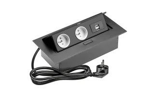 GTV Gniazdo meblowe nablatowe wpuszczane AE-PBU02GS-20 2x gniazdo schuko 2xusb bez kabla czarne - Przedłużacze i rozgałęźniki - miniaturka - grafika 1