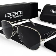 Okulary przeciwsłoneczne - Okulary przeciwsłoneczne polaryzacyjne czarno-srebrne LECERTO PILOTKI zestaw - miniaturka - grafika 1