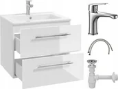 Szafki łazienkowe - Szafka z umywalką baterią syfonem 50x50cm biały połysk wisząca Cichy domyk - miniaturka - grafika 1