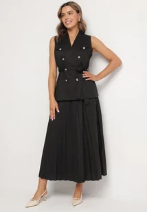 Czarny Komplet Spódnica Rozkloszowana Kamizelka na Guziki Diviessa - Komplety damskie - miniaturka - grafika 1