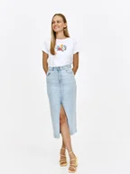 Spódnice - Ołówkowa spódnica w kolorze jasnoniebieskiego denimu - miniaturka - grafika 1