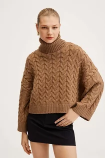 Swetry damskie - Mango sweter damski kolor brązowy ciepły z golfem - grafika 1