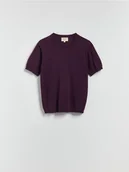 Swetry męskie - Reserved - Sweter z krótkim rękawem z dodatkiem wełny - ciemnofioletowy - miniaturka - grafika 1