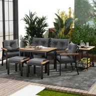 Meble ogrodowe - Zestaw mebli ogrodowych z drewna akacjowego, dla 6-7 osób, z krzesłami, sofą, stołem i zdejmowanym wózkiem - miniaturka - grafika 1