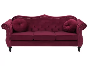 Beliani Sofa 3-osobowa welurowa bordowa SKIEN - Sofy i kanapy - miniaturka - grafika 1