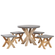 Meble ogrodowe - Shumee Shumee Zestaw ogrodowy okrągły stół i 4 stołki szary OLBIA 263400 - miniaturka - grafika 1