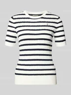 Swetry damskie - Bluzka z dzianiny z okrągłym dekoltem i wyhaftowanym logo - miniaturka - grafika 1