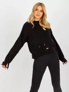 Swetry damskie - Sweter asymetryczny czarny - Merg - grafika 1