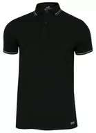 Koszulki męskie - Czarna Elegancka Koszulka Polo, Męska, Krótki Rękaw -Just Yuppi- T-shirt, z Szarą Lamówką - miniaturka - grafika 1