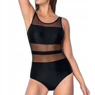 Stroje kąpielowe - JEDNOCZĘŚCIOWY STRÓJ KĄPIELOWY CZARNY KOSTIUM MONOKINI SEXY SIATECZKA L 40 - miniaturka - grafika 1