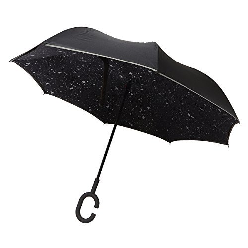 Parasol z odwróconym otworem – damski parasol z nadrukiem gwiazd, fosforyzująca bordiura z odwróconym otworem – duży parasol, średnica 110 cm, czarny