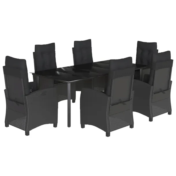 Zestaw Mebli Ogrodowych Rattan PE, Stół 200x100x74 cm, Krzesła, Czarne
